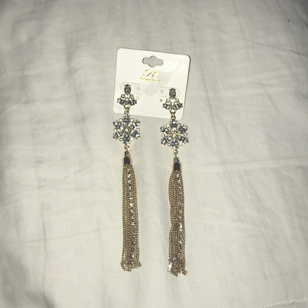 NWT Tobi Long Golden and Silver Jewel Earrings